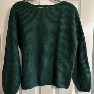 LOFT Forest Green Ribbed Crew Neck Sweater